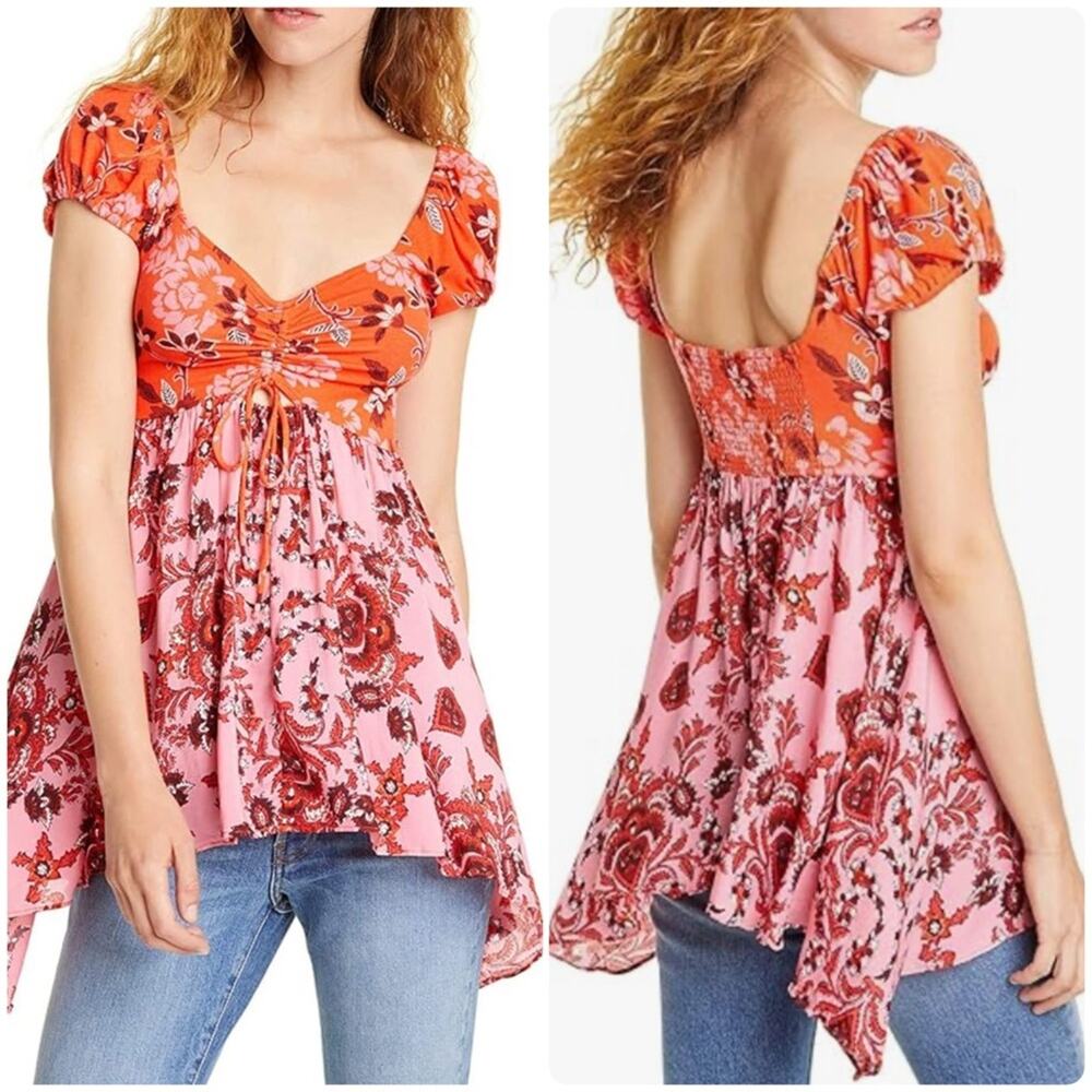 Free People La Bamba Floral Baby Doll Pullover Top
